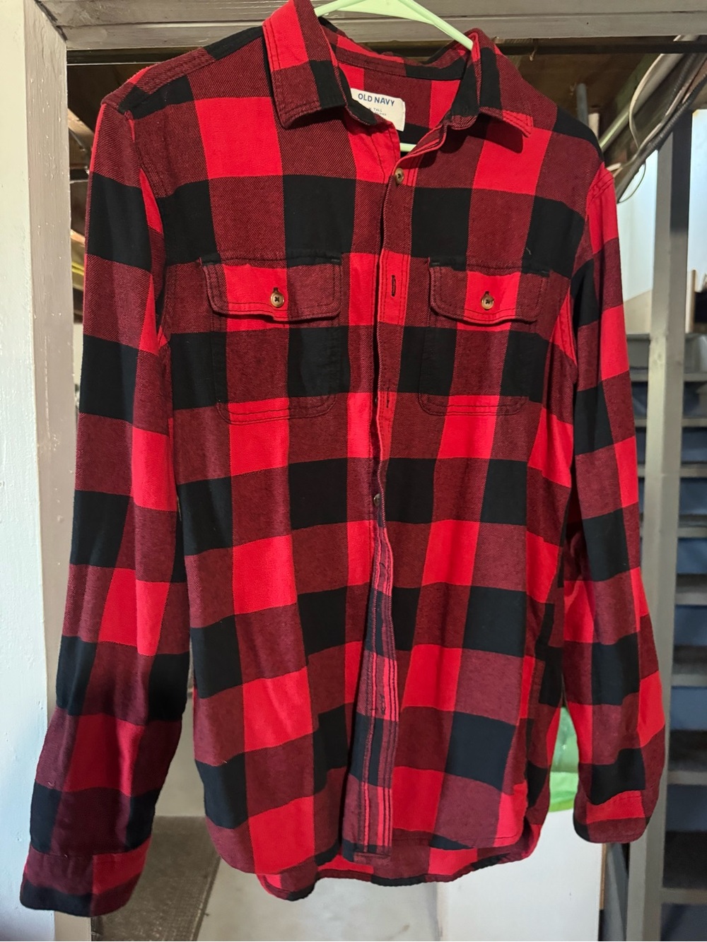 Old Navy Red and Black Buffalo Plaid Flannel Button-Down Shirt